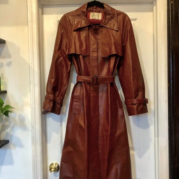 Unique Vintage Genuine Leather Oxblood/Burgundy Trench Coat - Picture 1 of 4
